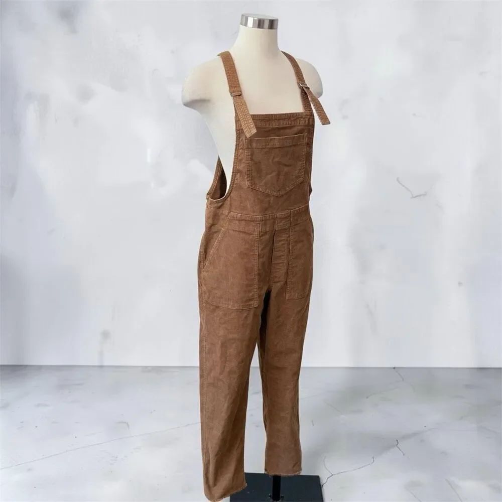 Aerie Brown Carpenter Corduroy Tan Denim Straight Overalls Small